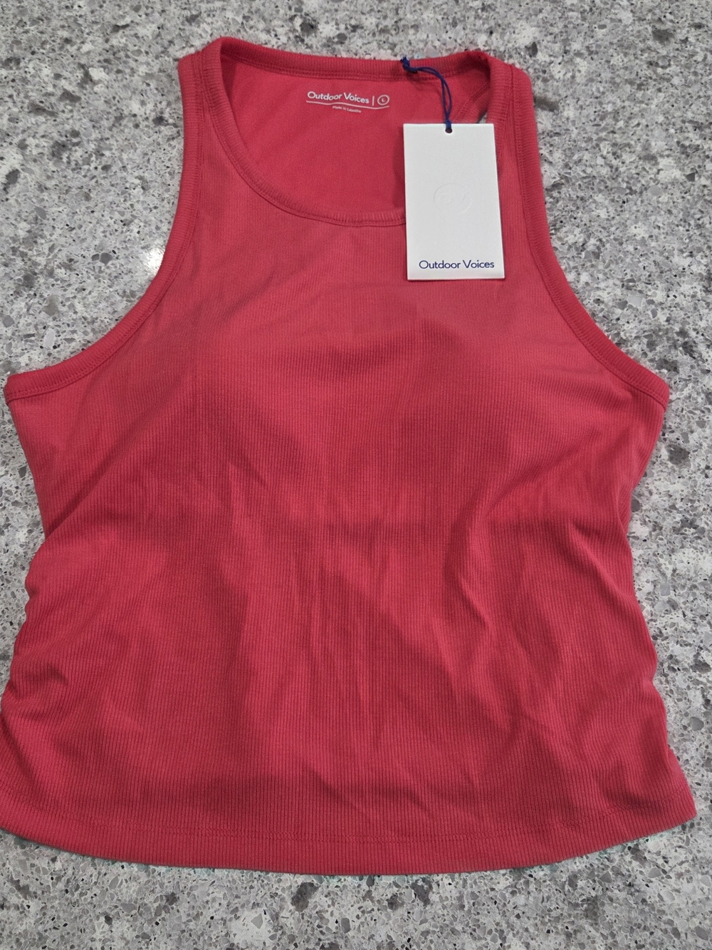 Outdoor Voices Women's Side Ruched Ribbed Tank Top Built In Bra Sz Large Petunia